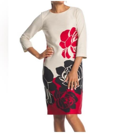 Chicos Cream Red Black Bold Floral Faith Sheath Dress - Picture 1 of 4